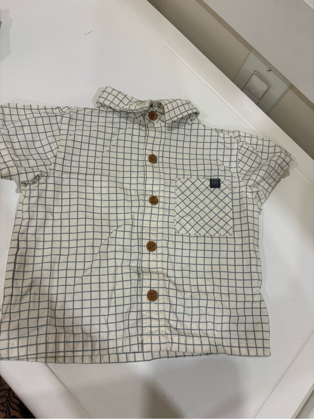 Gerber Cream Button-Front Grid Shirt with Blue Lines